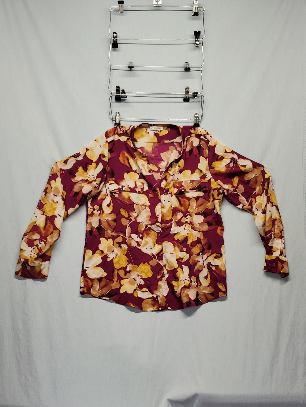 Calvin Klein Plum Floral V-Neck Blouse #425
